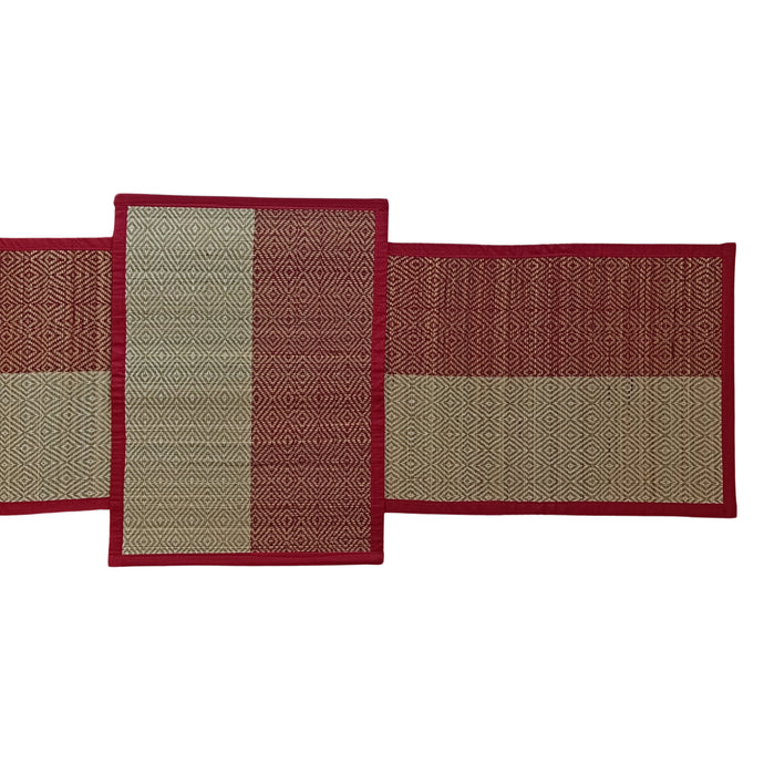 Red & Beige Table Mats With Runner-Set-6Pcs