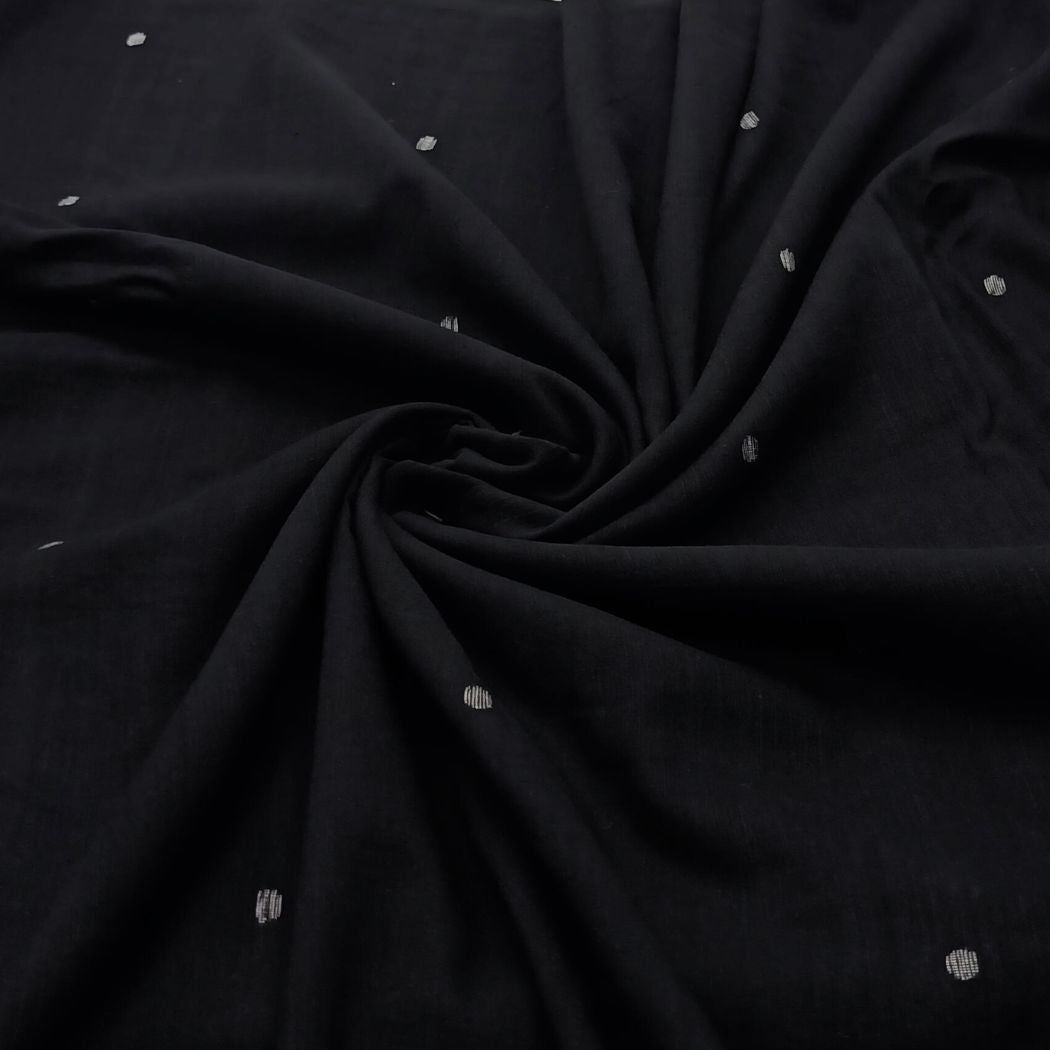 Black With White Jamdani Buti Fabric