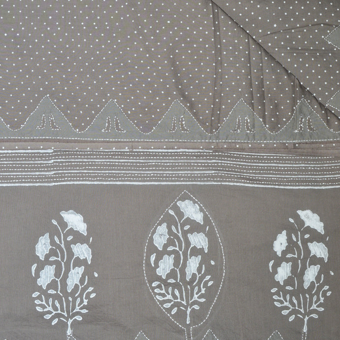 Grey Cotton Printed Saree With Blouse Piece