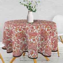 Load image into Gallery viewer, White &amp; Brown Border Big Paisley Design Round Table Cloth
