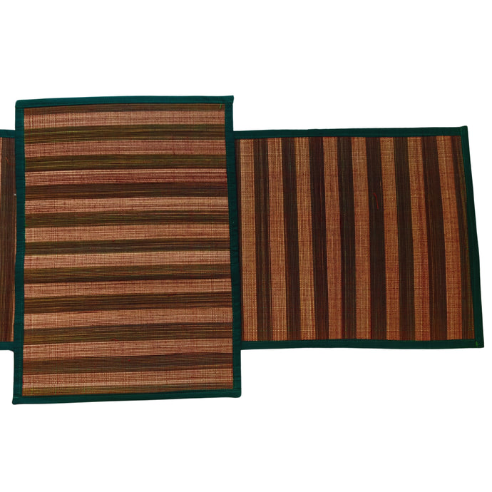 Maroon With Green Piping Table Mats With Runner-Set-6Pcs