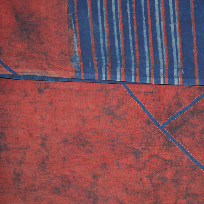 Rust & Blue Cotton Embroidered Saree