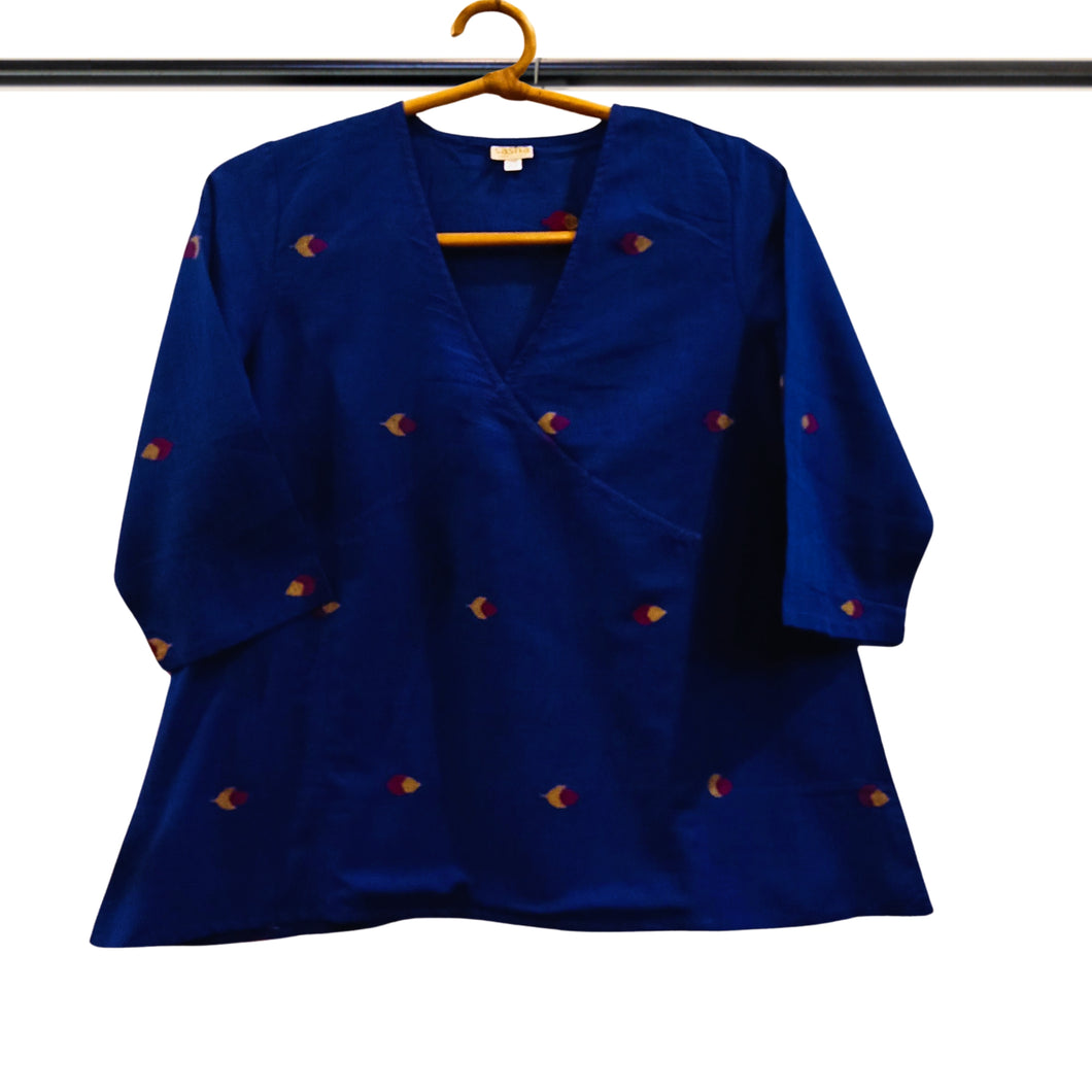 Navy Blue Jamdani Motif Wrap Top