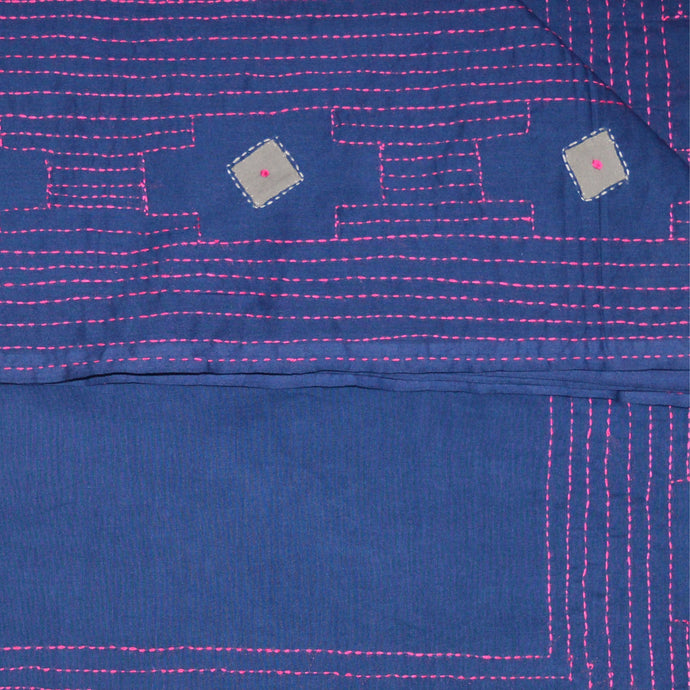 Navy Blue Cotton Embroidered Saree