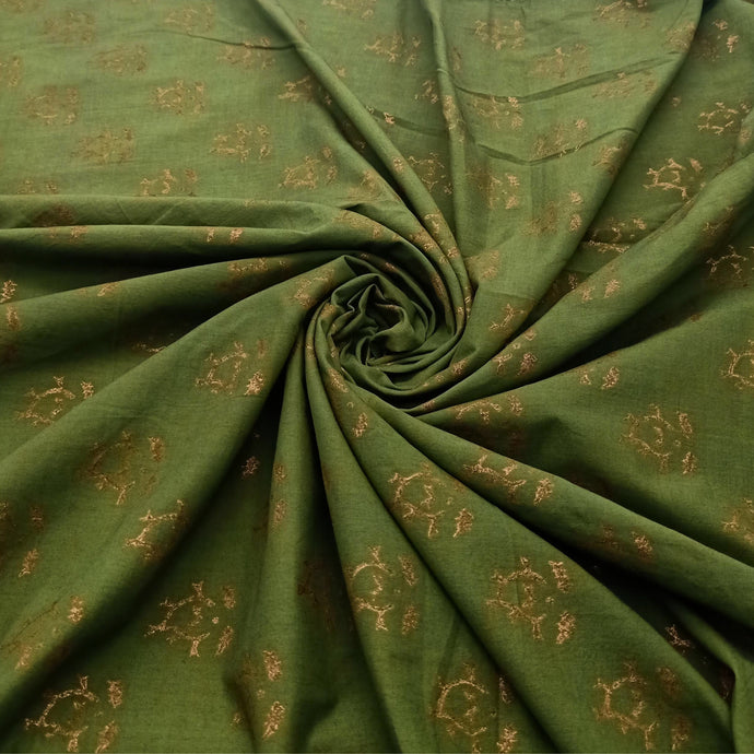 Olive Green Golden Printed Fabric