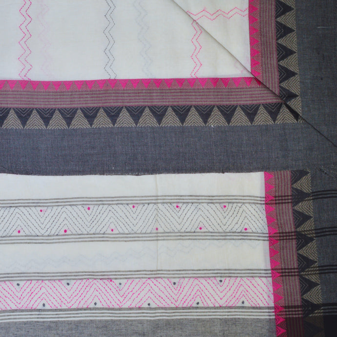 White Base Embroidered With Black Border Saree