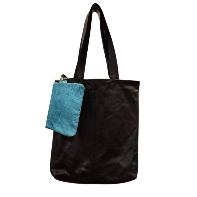 Leather Shoulder Bag With Kantha Stitched Lining
