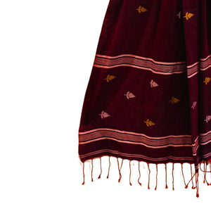 Maroon With White Jamdani Motif Stole