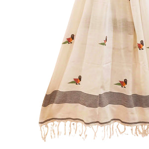 White With Jamdani Bird Motif Stole