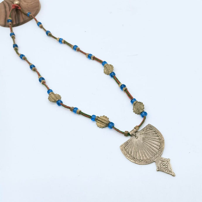 Blue Glass Beads Pendent Necklace