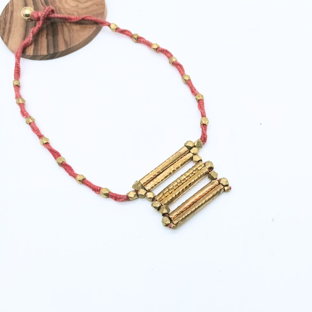 Orange Tassel With Square Pendent Necklace