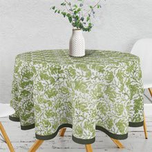 Load image into Gallery viewer, Green &amp; White Vine Design Round Table Cloth
