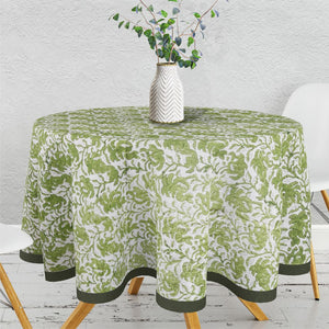 Green & White Vine Design Round Table Cloth