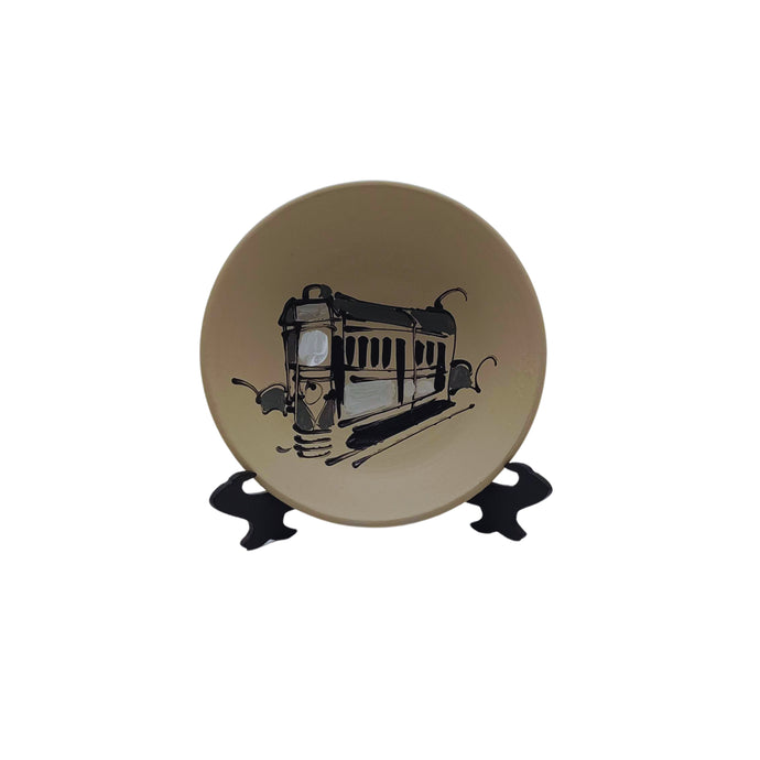 Hand Painted Tram Design Plate With Stand