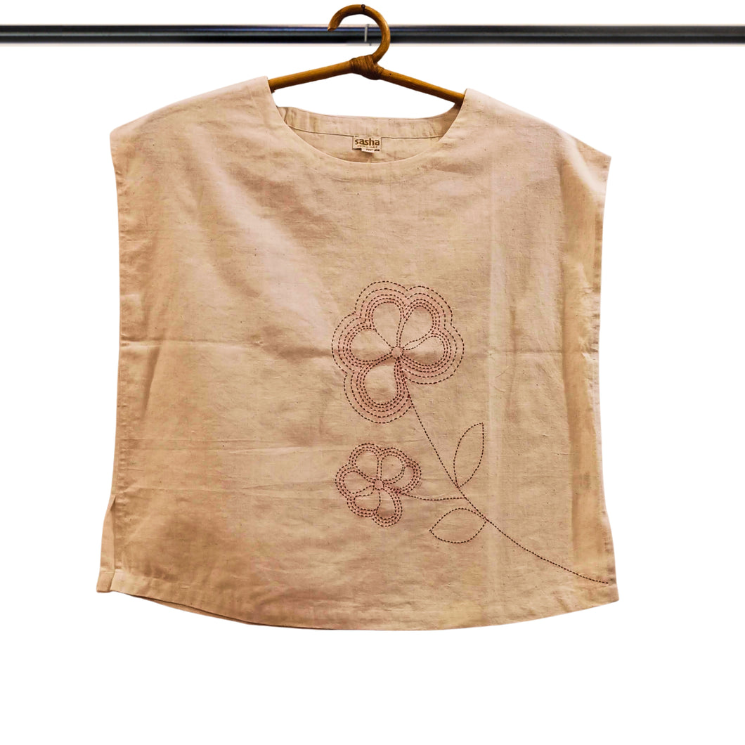 White Flower Embroidery Short Top
