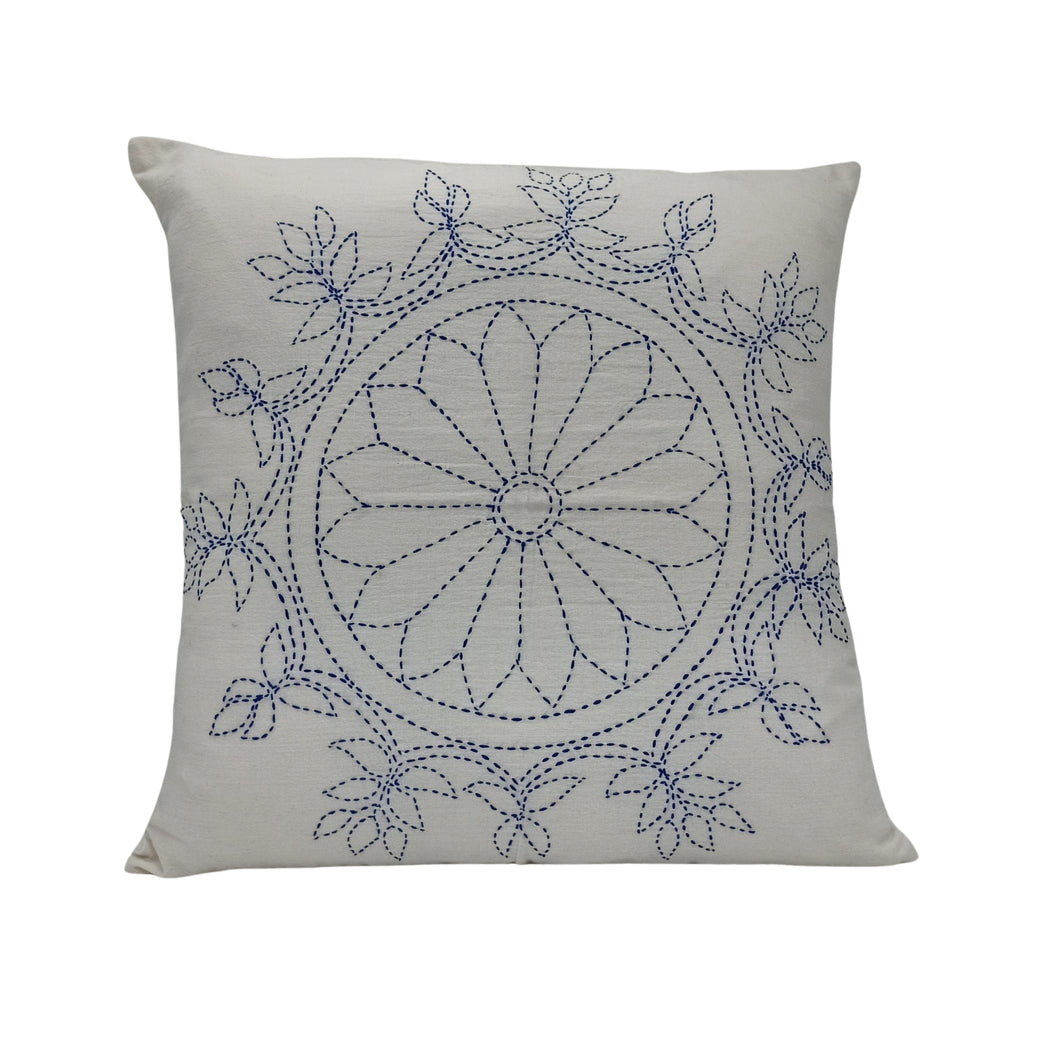 White Lotus Flower Design Cushion Cover