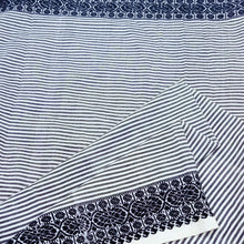 Load image into Gallery viewer, White With Black Stripes Woven Border Fabric
