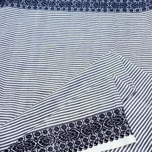 White With Black Stripes Woven Border Fabric