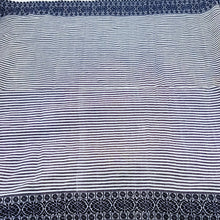 Load image into Gallery viewer, White With Black Stripes Woven Border Fabric

