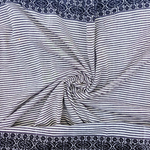 Load image into Gallery viewer, White With Black Stripes Woven Border Fabric
