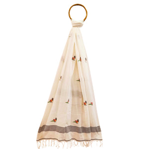White With Jamdani Bird Motif Stole