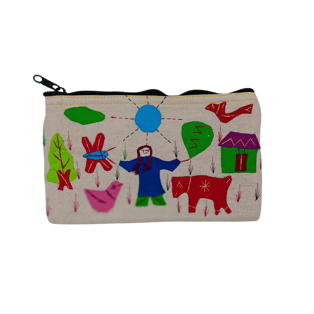 White With Muliticolour Applique Purse
