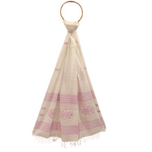 Load image into Gallery viewer, White With Pink Jamdani Motif Stole
