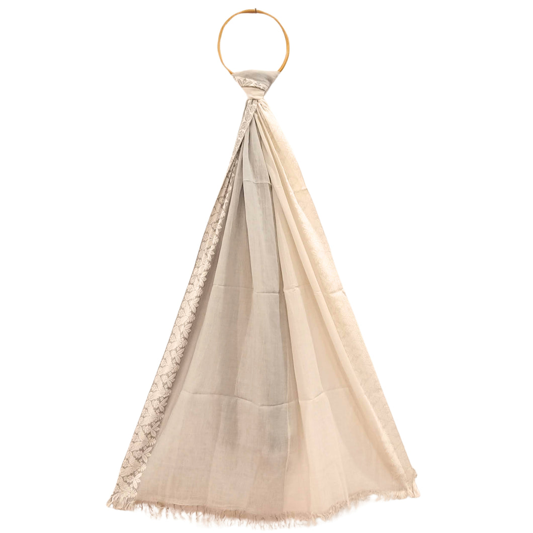 White Woven Border Stole