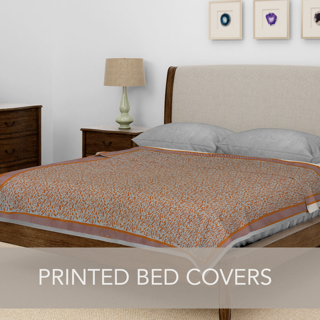 Yellow Border Leaves Printed Bedcover