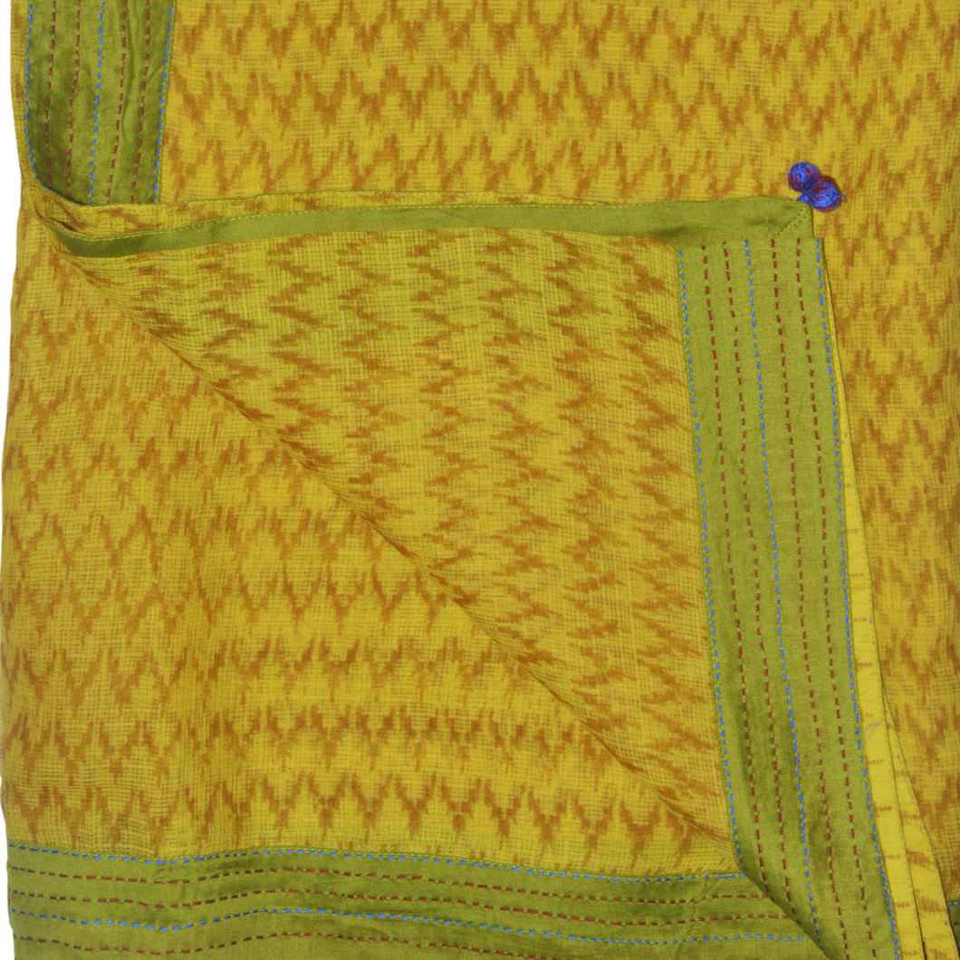 Yellow With Green Border Printed Kota Saree