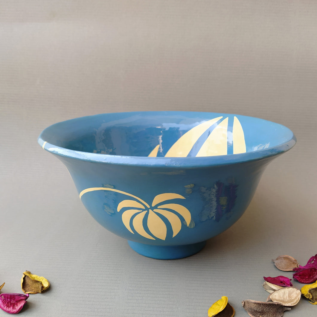 Blue Floral Papier Mache Bowl