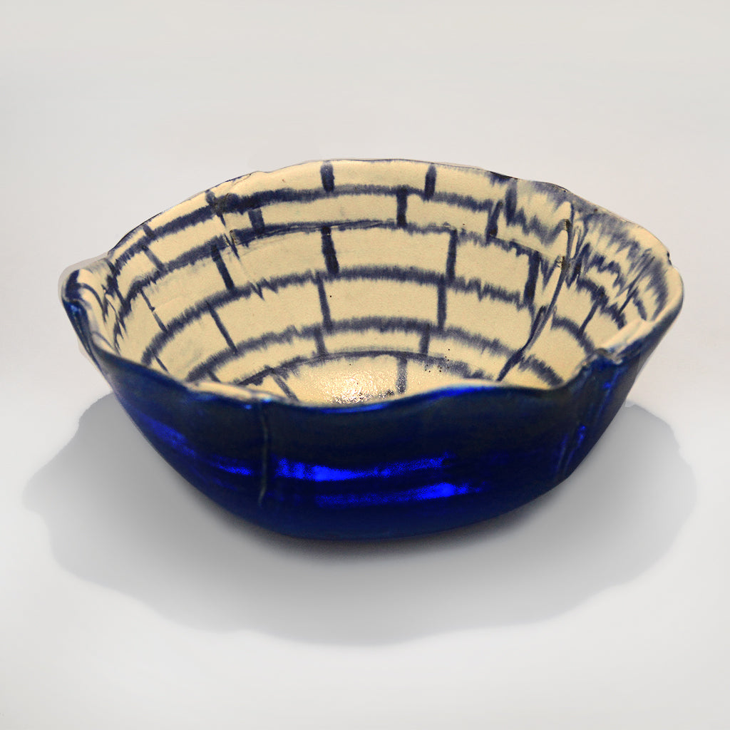 Blue Abstract Ceramic Brick Bowl-Big