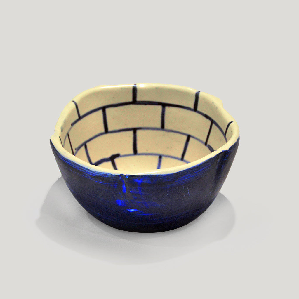 Blue Abstract Ceramic Brick Bowl-Small