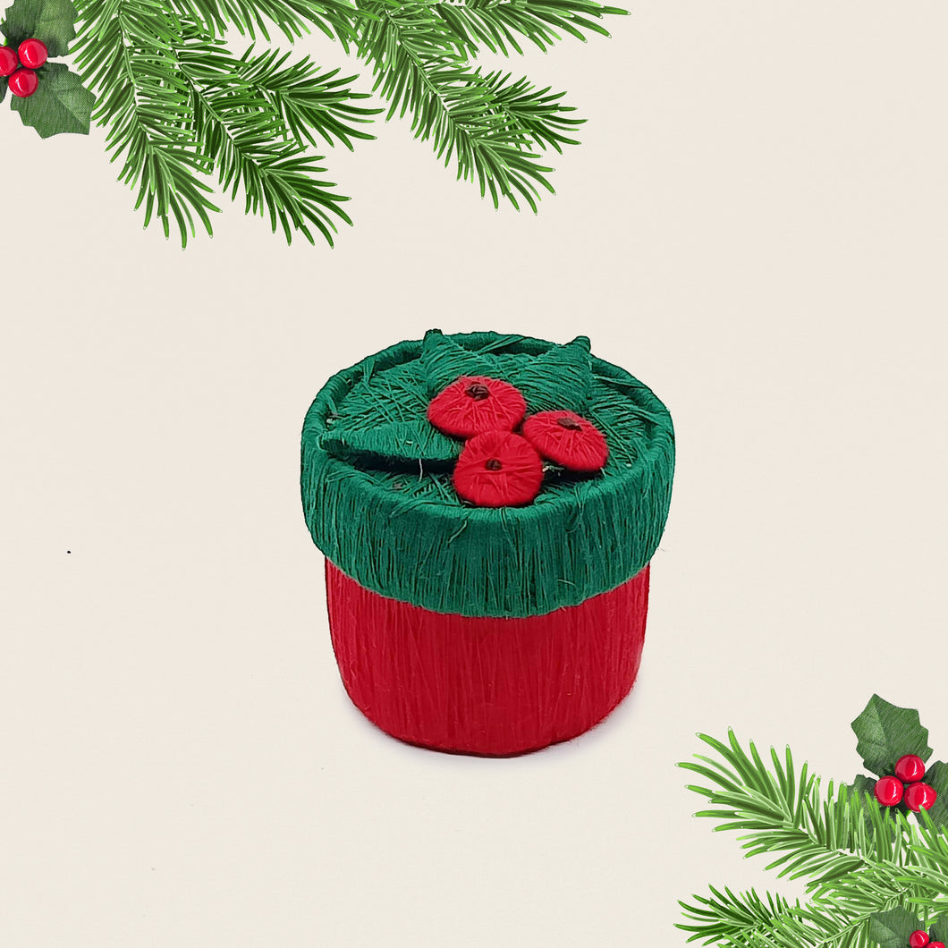 Small Round Cherry Motif Coir Box