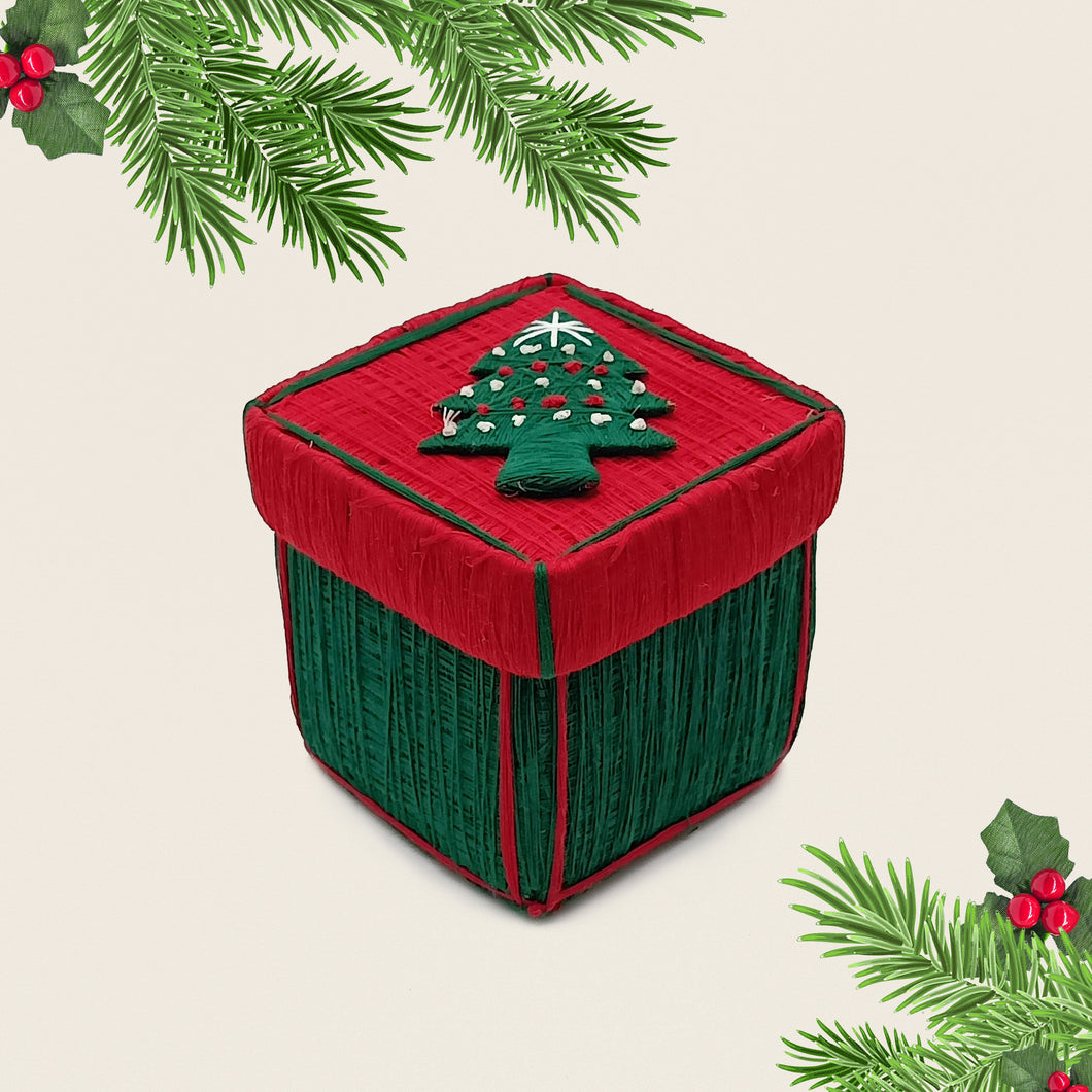 Square Christmas Tree Motif Coir Box