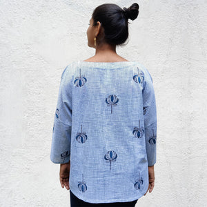 Cotton Kimono Sleeves Crop Top Blue