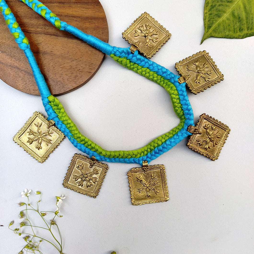 Blue Green Tribal Dokra Necklace