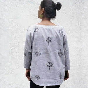 Cotton Kimono Sleeves Crop Top Grey