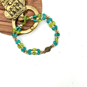 Green & Blue Dokra & Glass Beads Bracelet