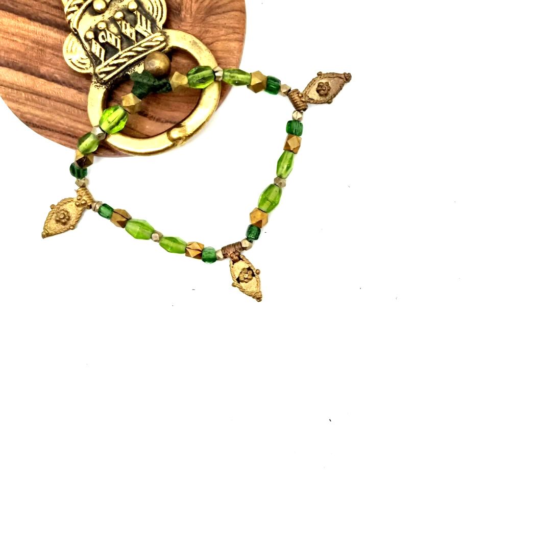Green Dhokra & Glass Beads Bracelet