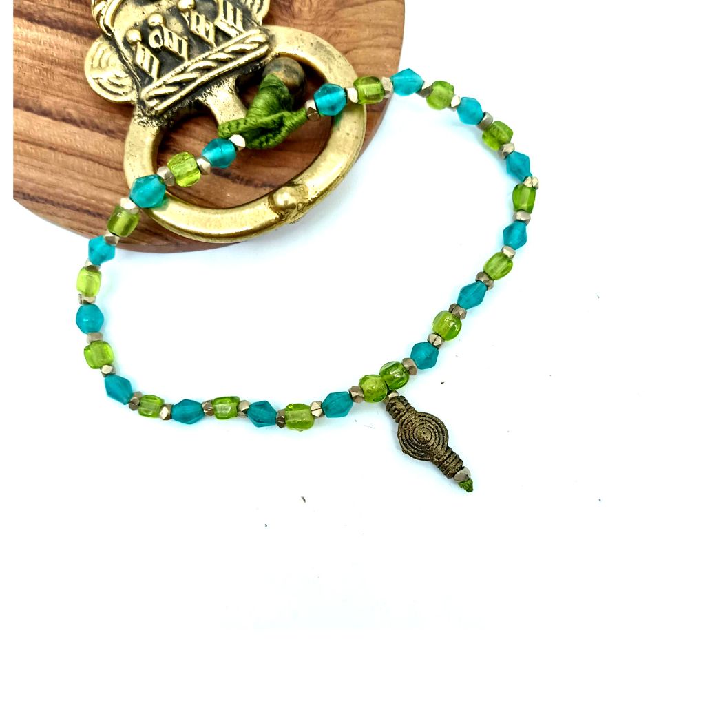 Green & Blue Dhokra & Glass Beads Payel