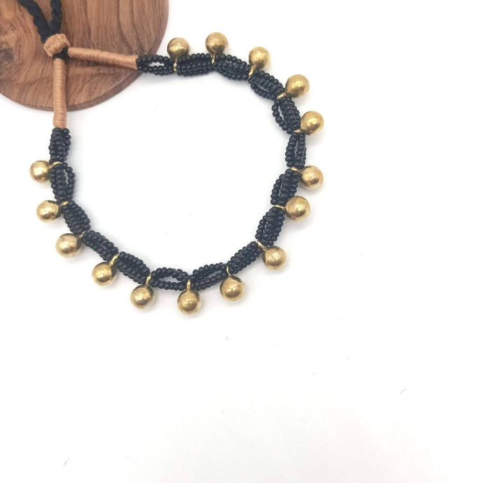 Black Beads & Dhokra Ball Necklace