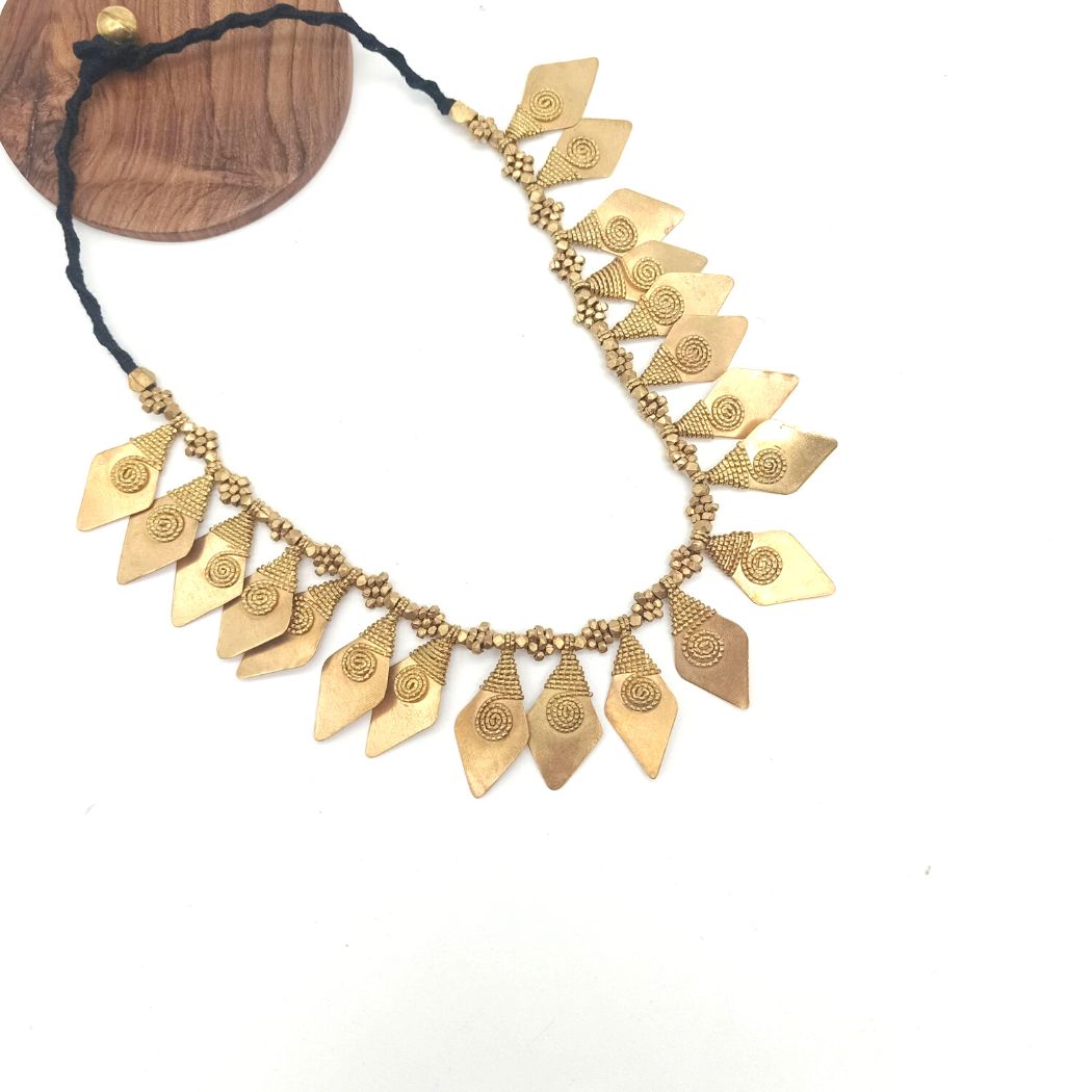 Dhokra Diamond Shaped Leaf Necklace