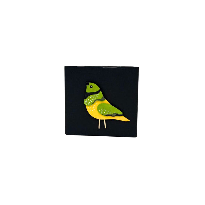 White Dots Green & Yellow Bird With Black Beak Note Book