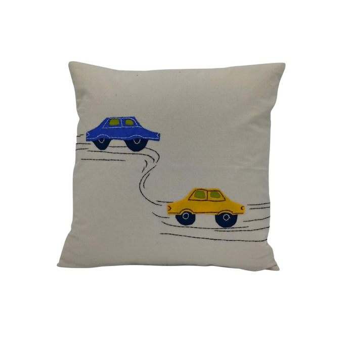 Blue & Yellow Car Applique Cushion Cover