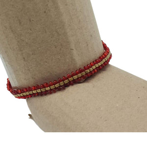 Red & Dhokra Beads Anklet